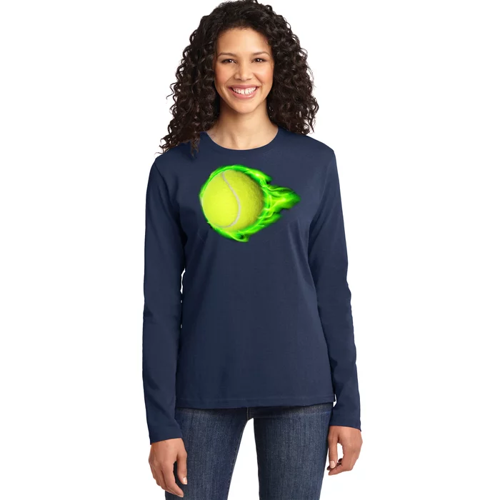 Flaming Tennis Ball Ladies Long Sleeve Shirt