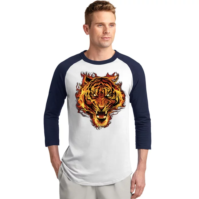 Flaming Tiger Fire Baseball Sleeve Shirt