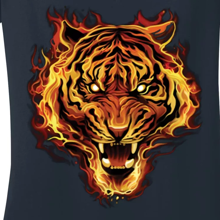 Flaming Tiger Fire Women's V-Neck T-Shirt