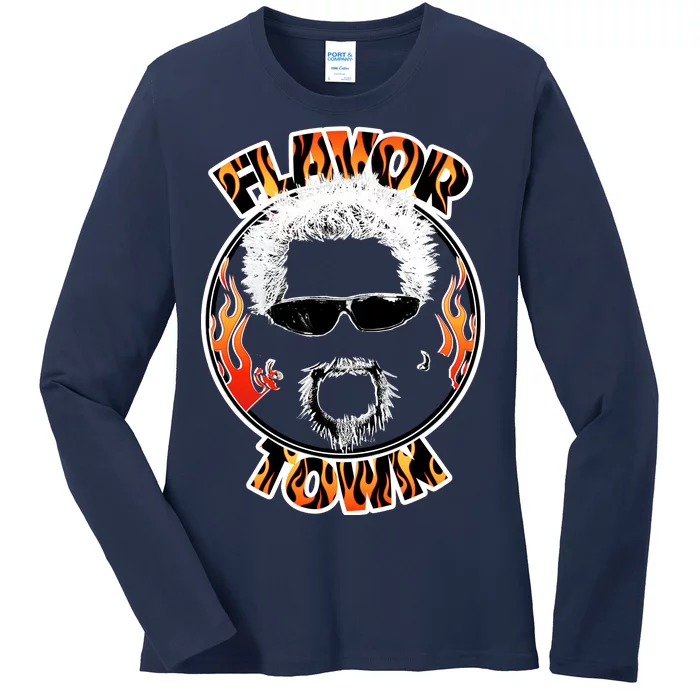 Flavor Town Cooking Guy Ladies Long Sleeve Shirt