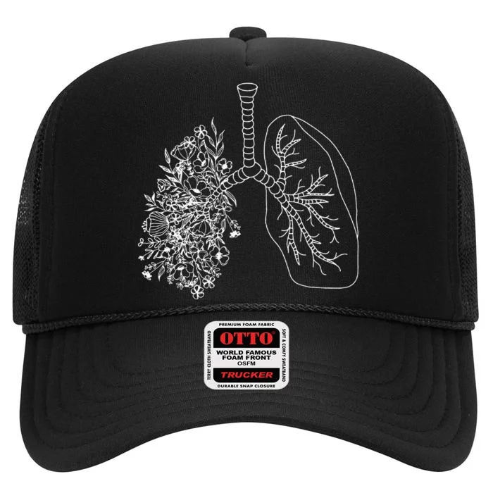 Floral Lung Botanical Asthma Cystic Fibrosis Pulmonology High Crown Mesh Trucker Hat