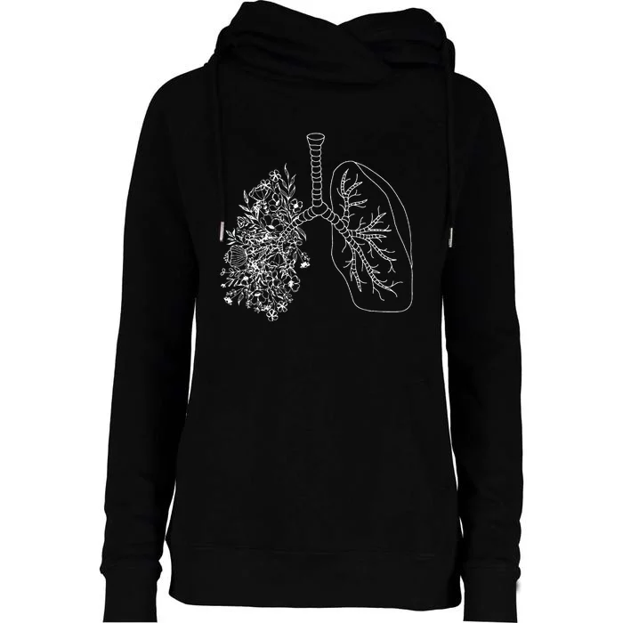 Floral Lung Botanical Asthma Cystic Fibrosis Pulmonology Womens Funnel Neck Pullover Hood