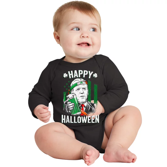 Funny Leprechaun Biden Happy Halloween For St Patrick's Day Baby Long Sleeve Bodysuit