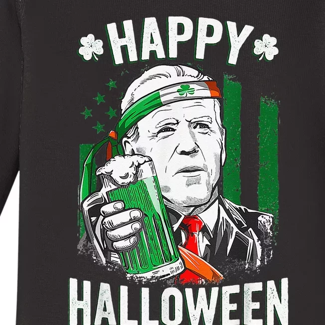 Funny Leprechaun Biden Happy Halloween For St Patrick's Day Baby Long Sleeve Bodysuit