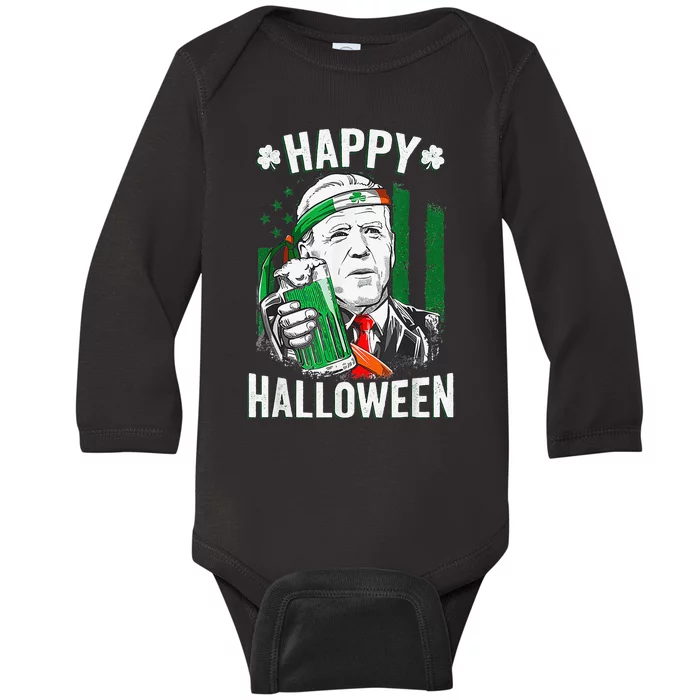 Funny Leprechaun Biden Happy Halloween For St Patrick's Day Baby Long Sleeve Bodysuit