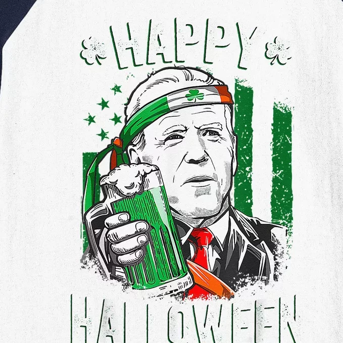 Funny Leprechaun Biden Happy Halloween For St Patrick's Day Baseball Sleeve Shirt