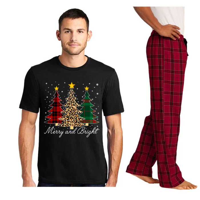 Funny Leopard Buffalo Plaid Christmas Tree Merry And Bright Long Sleeve Pajama Set