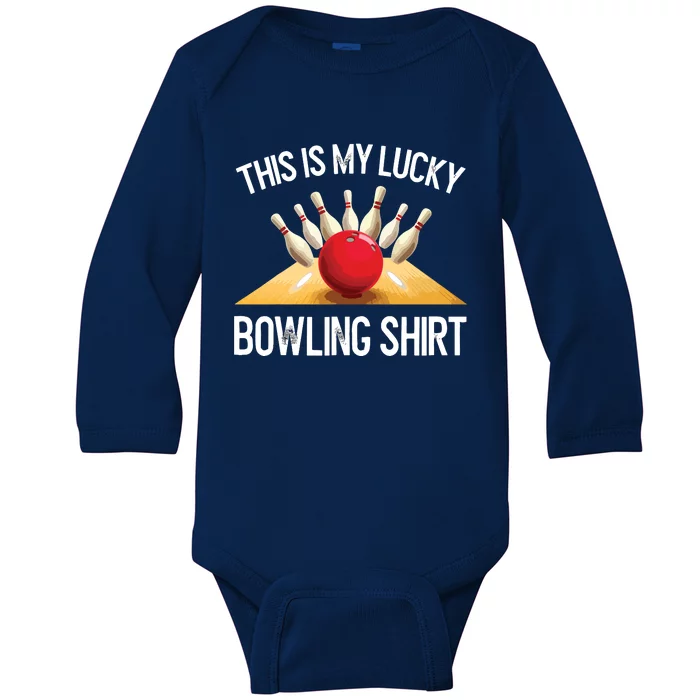 Funny LUCKY BOWLING Team Vintage Retro Gift Tee Baby Long Sleeve Bodysuit