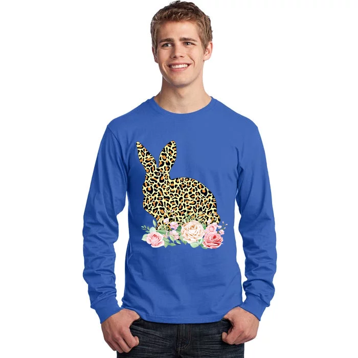 Funny Leopard Bunny Flowers Happy Easter Day Gift Tall Long Sleeve T-Shirt