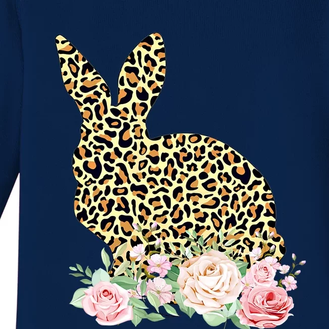 Funny Leopard Bunny Flowers Happy Easter Day Gift Baby Long Sleeve Bodysuit