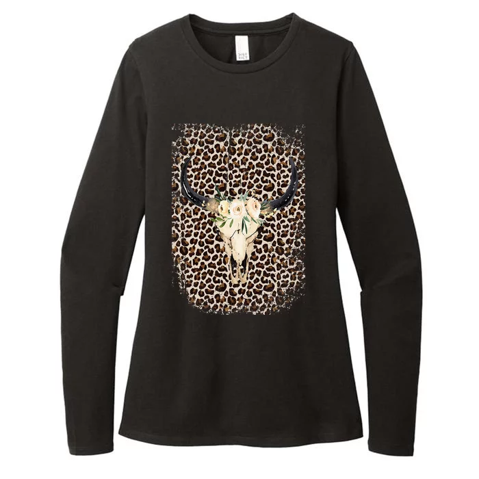 Funny Leopard Boho Cow print Flower Rustic Turquoise Womens CVC Long Sleeve Shirt