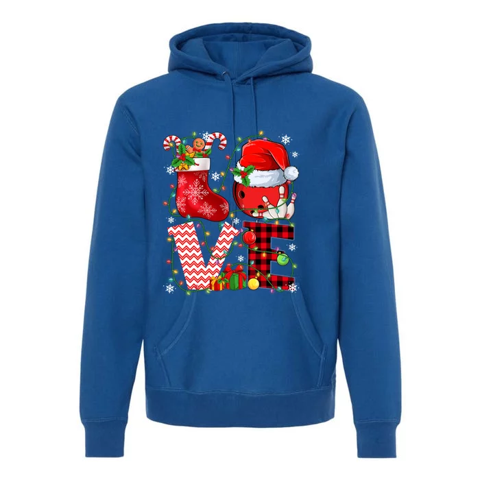 Funny Love Bowling Ball Santa Hat Christmas Lights Xmas Pjs Cool Gift Premium Hoodie