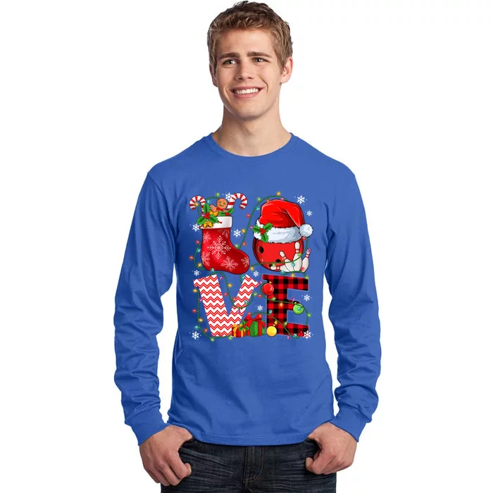 Funny Love Bowling Ball Santa Hat Christmas Lights Xmas Pjs Cool Gift Tall Long Sleeve T-Shirt