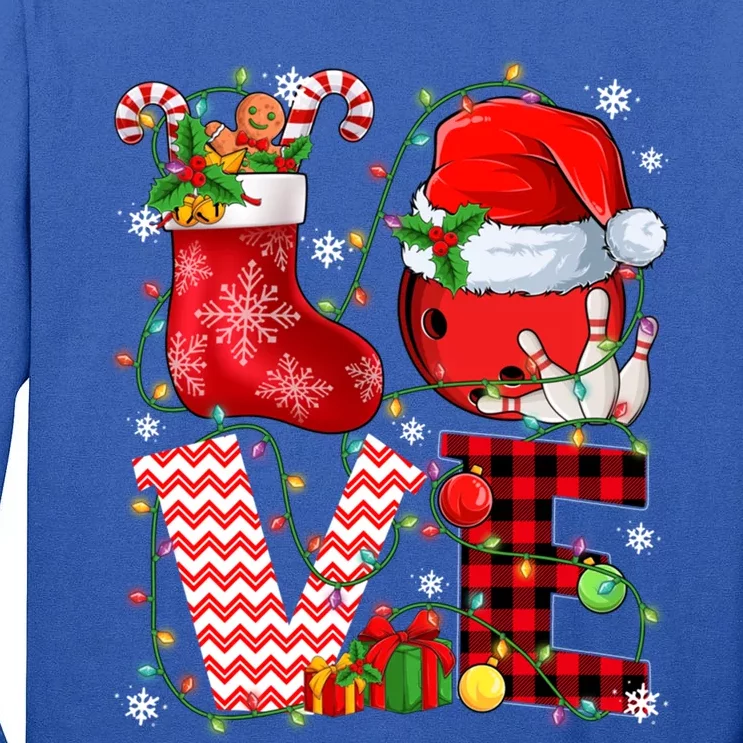 Funny Love Bowling Ball Santa Hat Christmas Lights Xmas Pjs Cool Gift Tall Long Sleeve T-Shirt