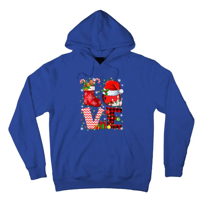 Funny Love Bowling Ball Santa Hat Christmas Lights Xmas Pjs Cool Gift Tall Hoodie