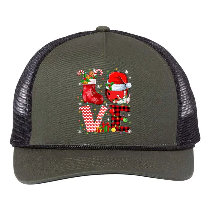 Funny Love Bowling Ball Santa Hat Christmas Lights Xmas Pjs Cool Gift Retro Rope Trucker Hat Cap