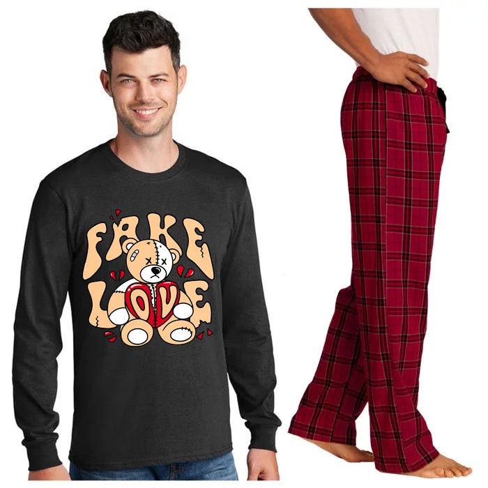 Fake Love Bear Swag Team Matching Sneaker Trending Gift Idea Long Sleeve Pajama Set