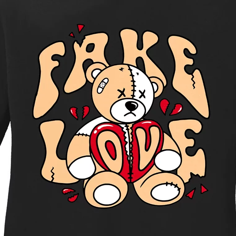 Fake Love Bear Swag Team Matching Sneaker Trending Gift Idea Ladies Long Sleeve Shirt