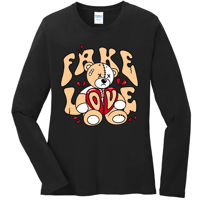 Fake Love Bear Swag Team Matching Sneaker Trending Gift Idea Ladies Long Sleeve Shirt