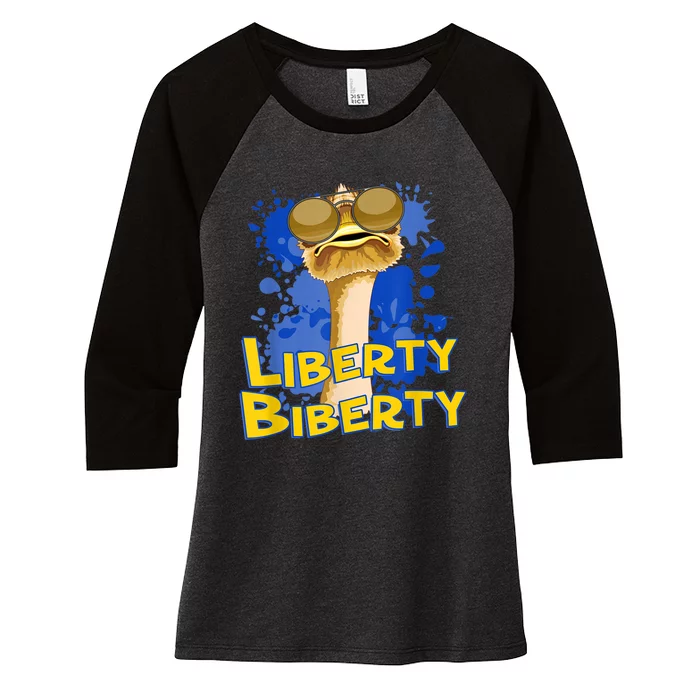 Funny Liberty Biberty Ostrich Sunglasses Humor Blue Women's Tri-Blend 3/4-Sleeve Raglan Shirt