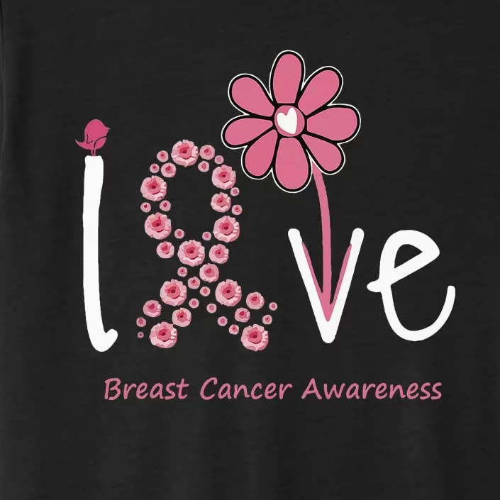 funny Love Breast Cancer Pink Ribbon Floral ChromaSoft Performance T-Shirt