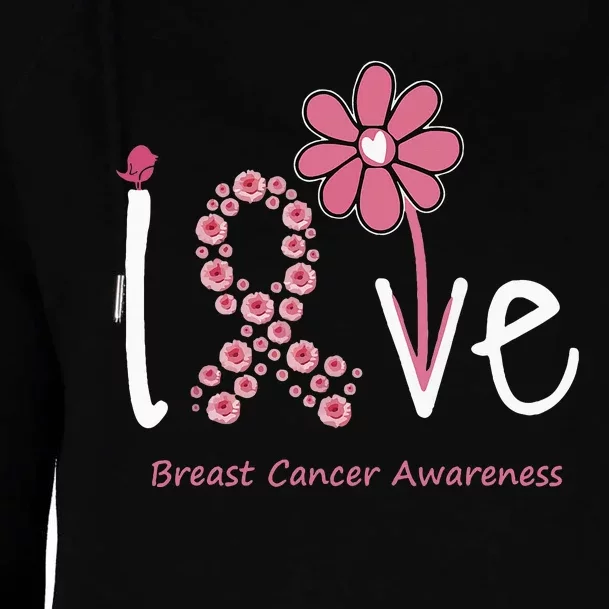 funny Love Breast Cancer Pink Ribbon Floral Womens Funnel Neck Pullover Hood