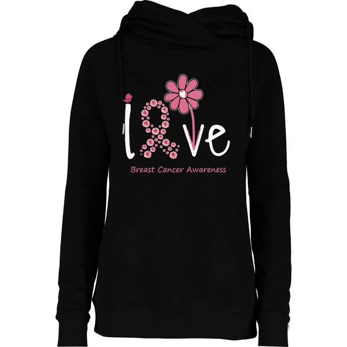 funny Love Breast Cancer Pink Ribbon Floral Womens Funnel Neck Pullover Hood