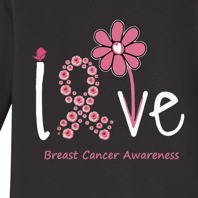 funny Love Breast Cancer Pink Ribbon Floral Baby Long Sleeve Bodysuit