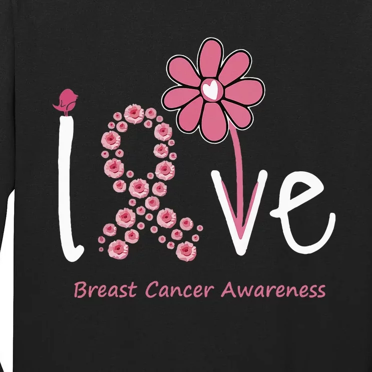 funny Love Breast Cancer Pink Ribbon Floral Tall Long Sleeve T-Shirt