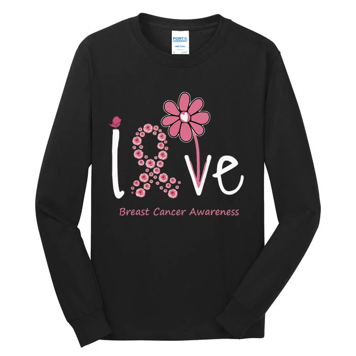 funny Love Breast Cancer Pink Ribbon Floral Tall Long Sleeve T-Shirt