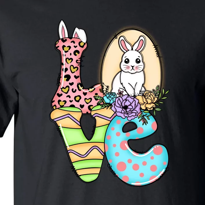 Funny Love Bunny Floral Easter Day Leopard Tall T-Shirt