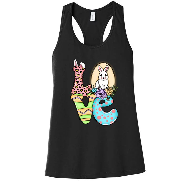 Funny Love Bunny Floral Easter Day Leopard Women's Racerback Tank