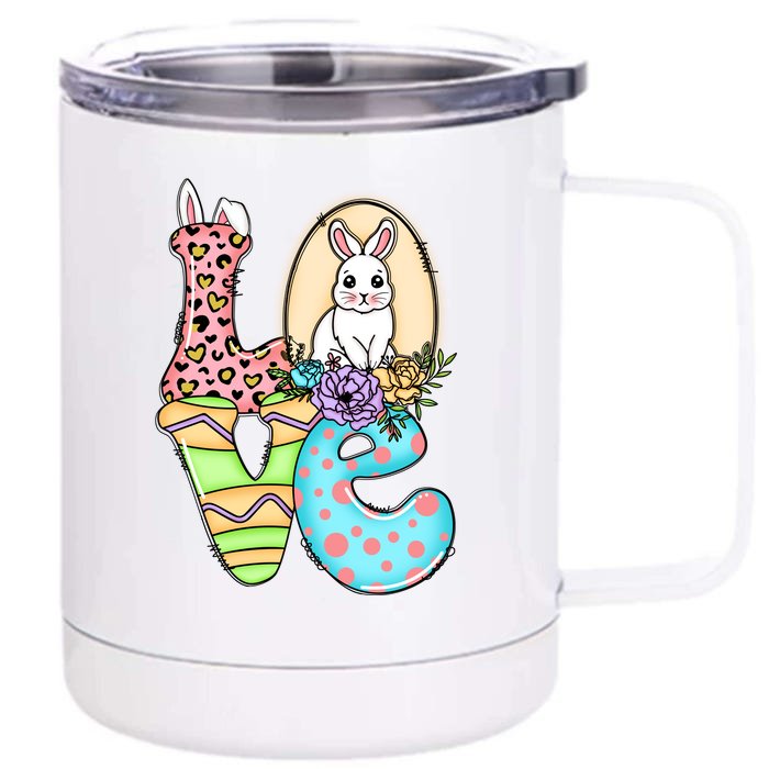 Funny Love Bunny Floral Easter Day Leopard Front & Back 12oz Stainless Steel Tumbler Cup