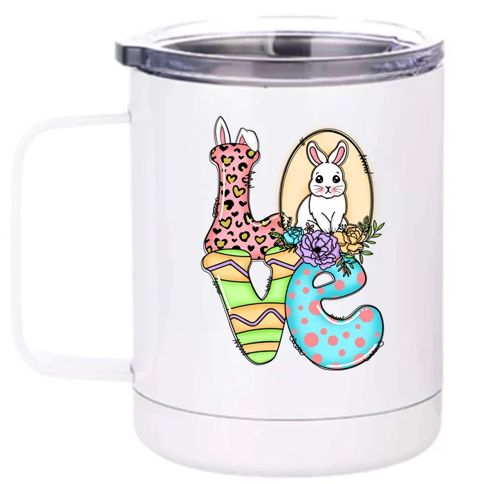 Funny Love Bunny Floral Easter Day Leopard Front & Back 12oz Stainless Steel Tumbler Cup