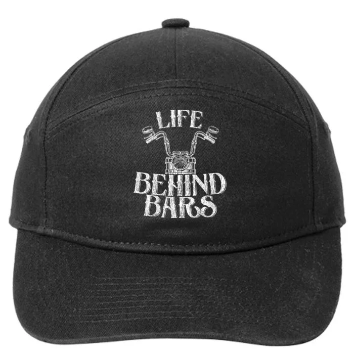 Funny Life Behind Bars Distressed Motorcycle 7-Panel Snapback Hat