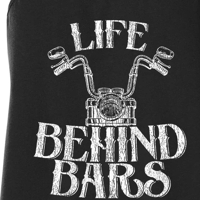 Funny Life Behind Bars Distressed Motorcycle Women's Racerback Tank