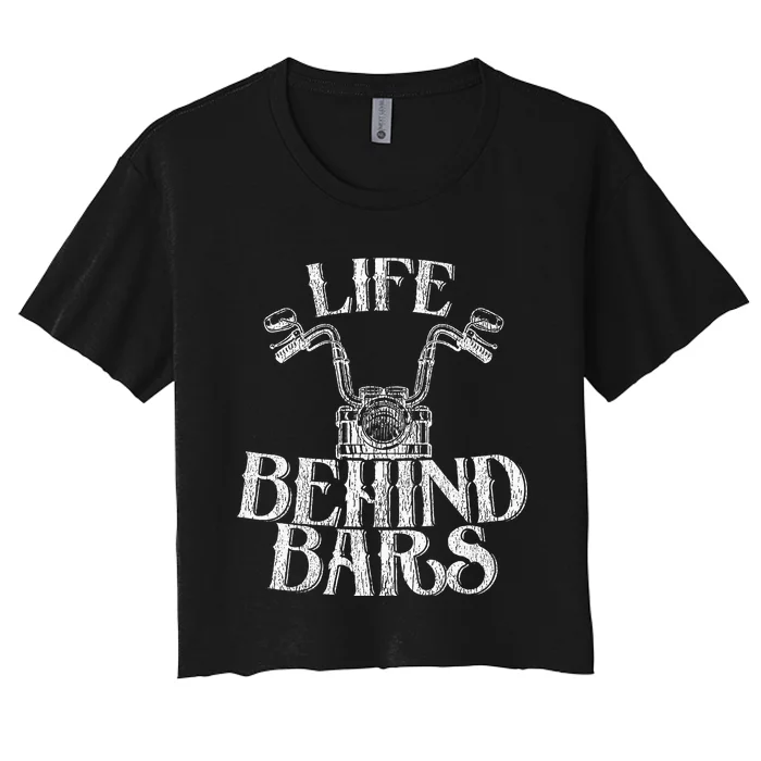 Funny Life Behind Bars Distressed Motorcycle Women's Crop Top Tee