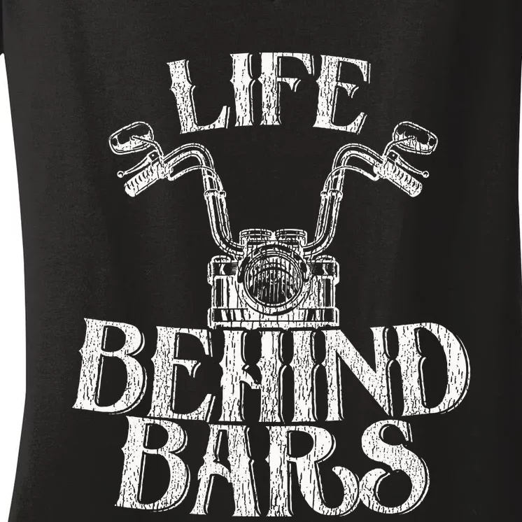 Funny Life Behind Bars Distressed Motorcycle Women's V-Neck T-Shirt