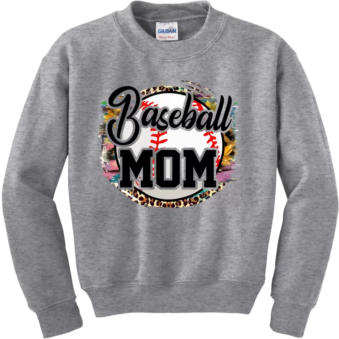 Funny Leopard Baseball Mom Life Funny Gift Game Day Vibes Great Gift Kids Sweatshirt