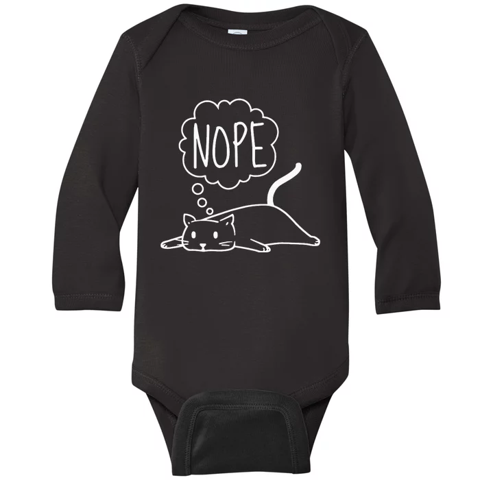 Funny Lazy Bored Cat For Cat Mom Cat Dad Cat Lover No Meme Baby Long Sleeve Bodysuit