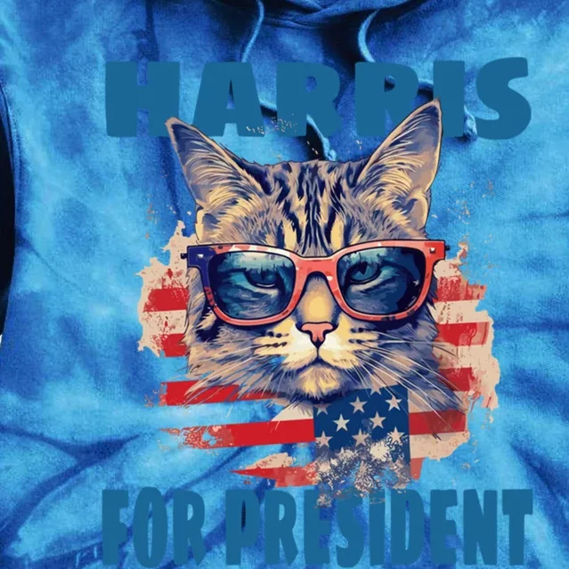 Funny Less Cat Lady Voting For Kamala Harris For Presid Gift Tie Dye Hoodie