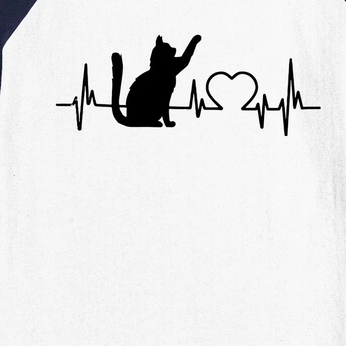 Funny Love Cat Heartbeat Women Girl Funny Cat Lover Baseball Sleeve Shirt