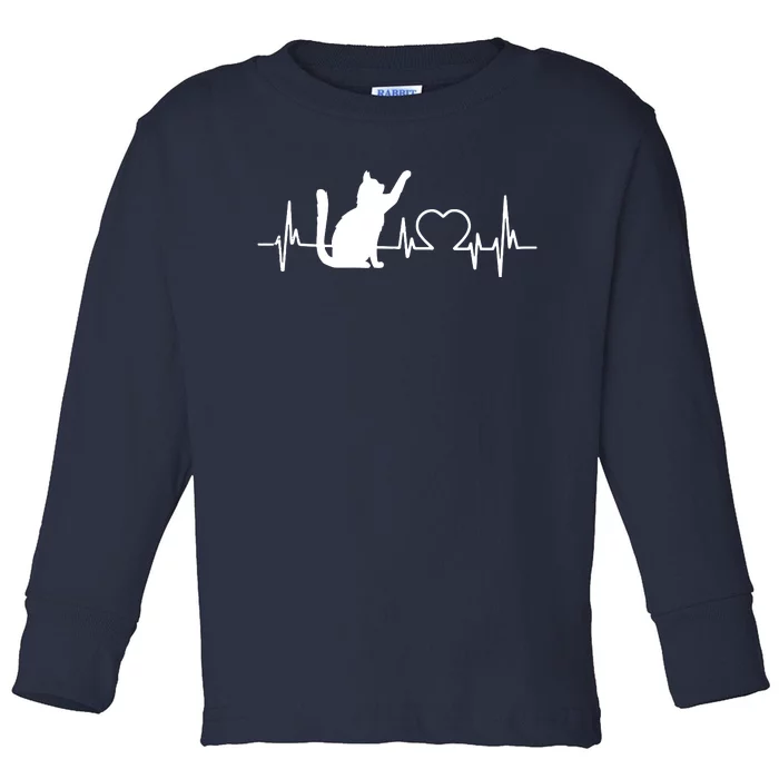 Funny Love Cat Heartbeat Women Girl Funny Cat Lover Toddler Long Sleeve Shirt