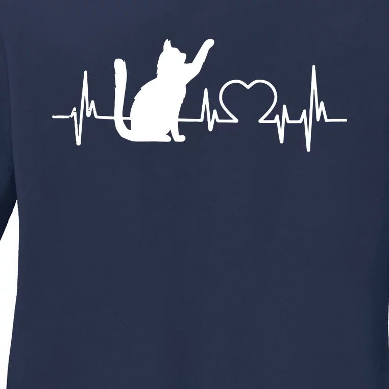 Funny Love Cat Heartbeat Women Girl Funny Cat Lover Ladies Long Sleeve Shirt