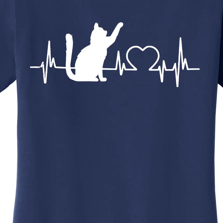 Funny Love Cat Heartbeat Women Girl Funny Cat Lover Women's T-Shirt