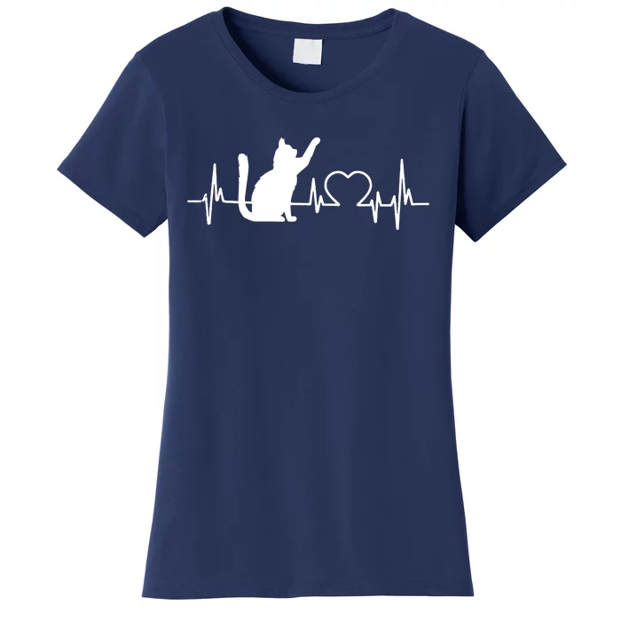 Funny Love Cat Heartbeat Women Girl Funny Cat Lover Women's T-Shirt