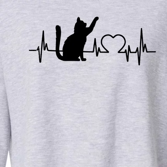 Funny Love Cat Heartbeat Women Girl Funny Cat Lover Cropped Pullover Crew