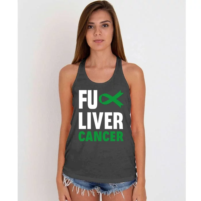 Fuck Liver Cancer Emerald Green Liver Cancer Awareness Cool Gift Women's Knotted Racerback Tank