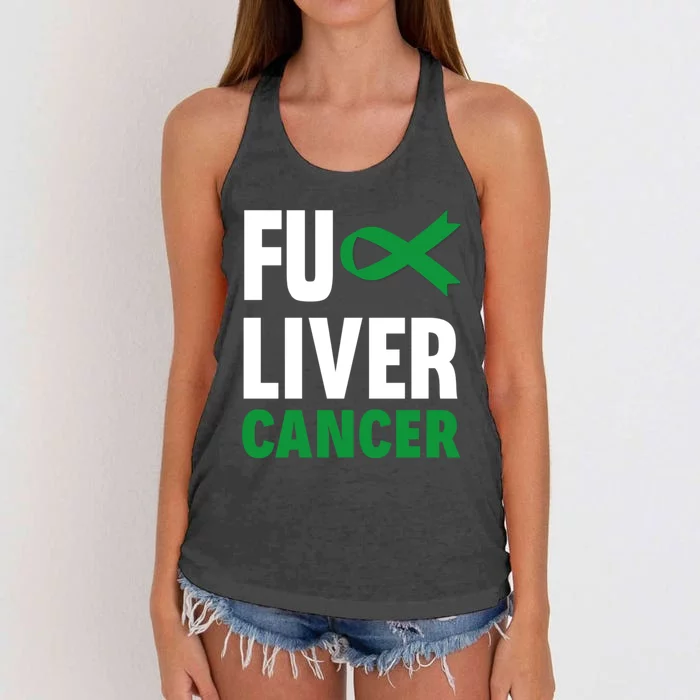 Fuck Liver Cancer Emerald Green Liver Cancer Awareness Cool Gift Women's Knotted Racerback Tank