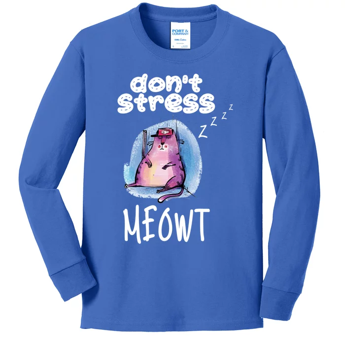 Funny Lazy Cat Cute Cat Pun Dont Stress Meowt Gift Kids Long Sleeve Shirt